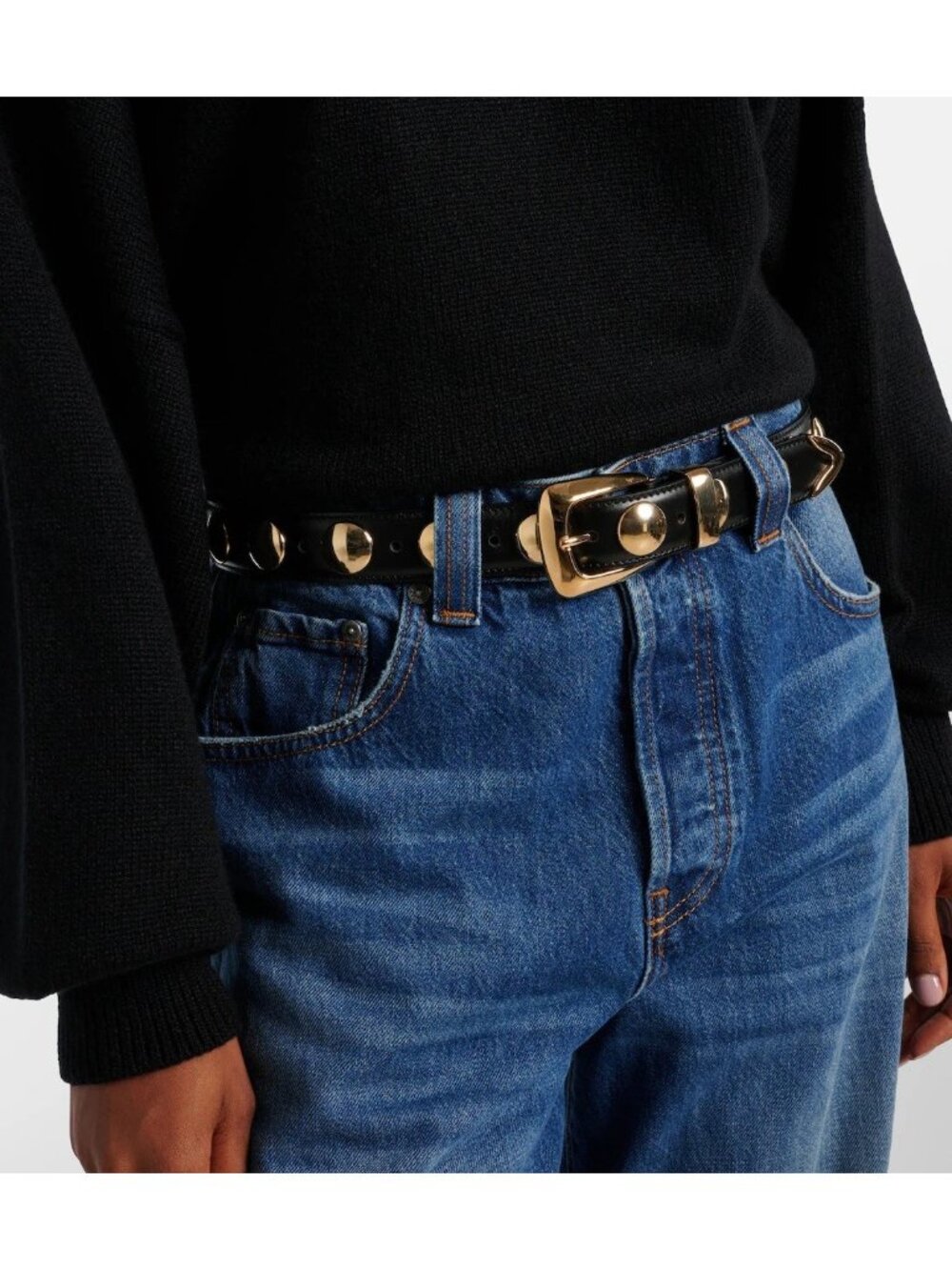 KHAITE Studded Benny Belt In Black & Gold